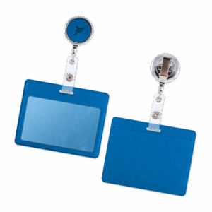 Карман с металлическим ретрактором - горизонтальный, цвет синий