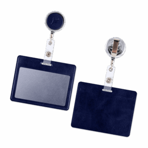 Карман с металлическим ретрактором - горизонтальный, цвет темно-синий Classic