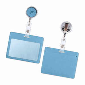 Карман с металлическим ретрактором - горизонтальный, цвет голубой