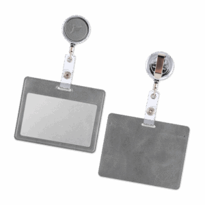 Карман с металлическим ретрактором - горизонтальный, цвет серый Classic