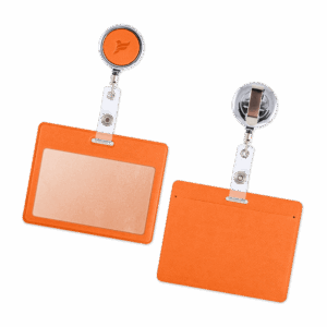 Карман с металлическим ретрактором - горизонтальный, цвет оранжевый