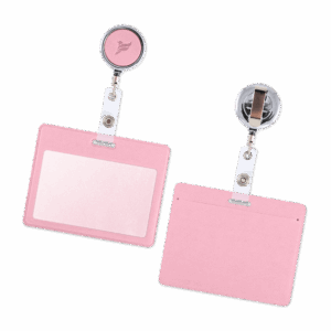 Карман с металлическим ретрактором - горизонтальный, цвет розовый