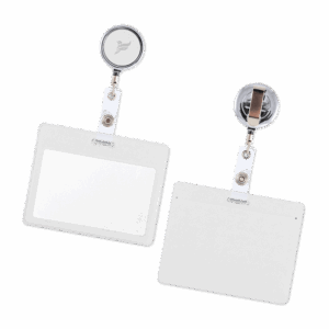 Карман с металлическим ретрактором - горизонтальный, цвет белый