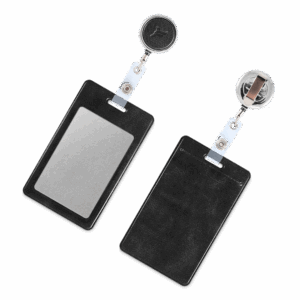 Карман с металлическим ретрактором - вертикальный, цвет черный Classic