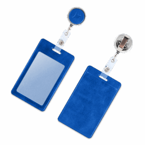 Карман с металлическим ретрактором - вертикальный, цвет синий Classic