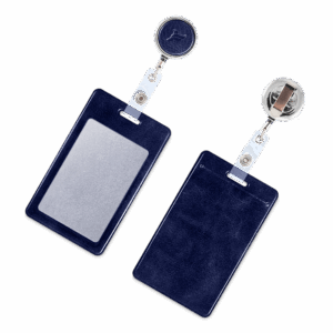 Карман с металлическим ретрактором - вертикальный, цвет темно-синий Classic