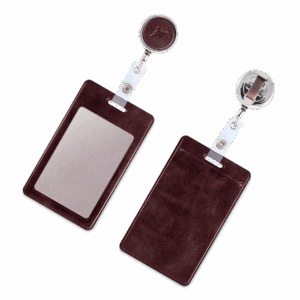 Карман с металлическим ретрактором - вертикальный, цвет коричневый Classic