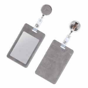 Карман с металлическим ретрактором - вертикальный, цвет серый Classic