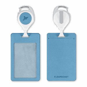 Карман с ретрактором универсальным, цвет голубой