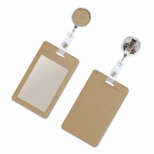 Карман с металлическим ретрактором - вертикальный, цвет бежевый