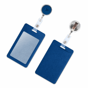 Карман с металлическим ретрактором - вертикальный, цвет темно-синий