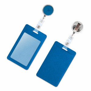 Карман с металлическим ретрактором - вертикальный, цвет синий