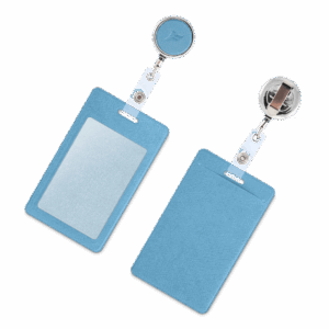 Карман с металлическим ретрактором - вертикальный, цвет голубой