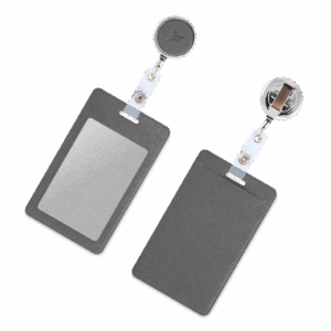 Карман с металлическим ретрактором - вертикальный, цвет серый