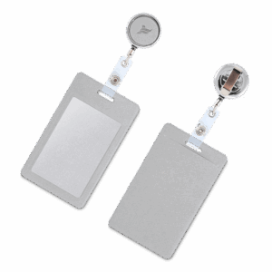 Карман с металлическим ретрактором - вертикальный, цвет светло-серый