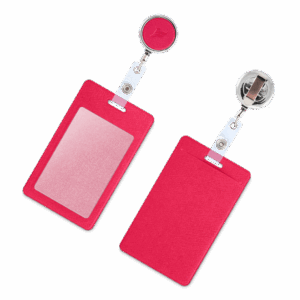 Карман с металлическим ретрактором - вертикальный, цвет маджента