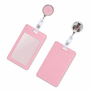 Карман с металлическим ретрактором - вертикальный, цвет розовый