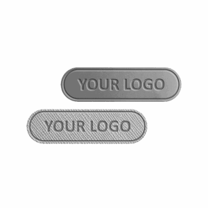 Стикер из экокожи овальной формы с тиснением, размер 48х13 мм