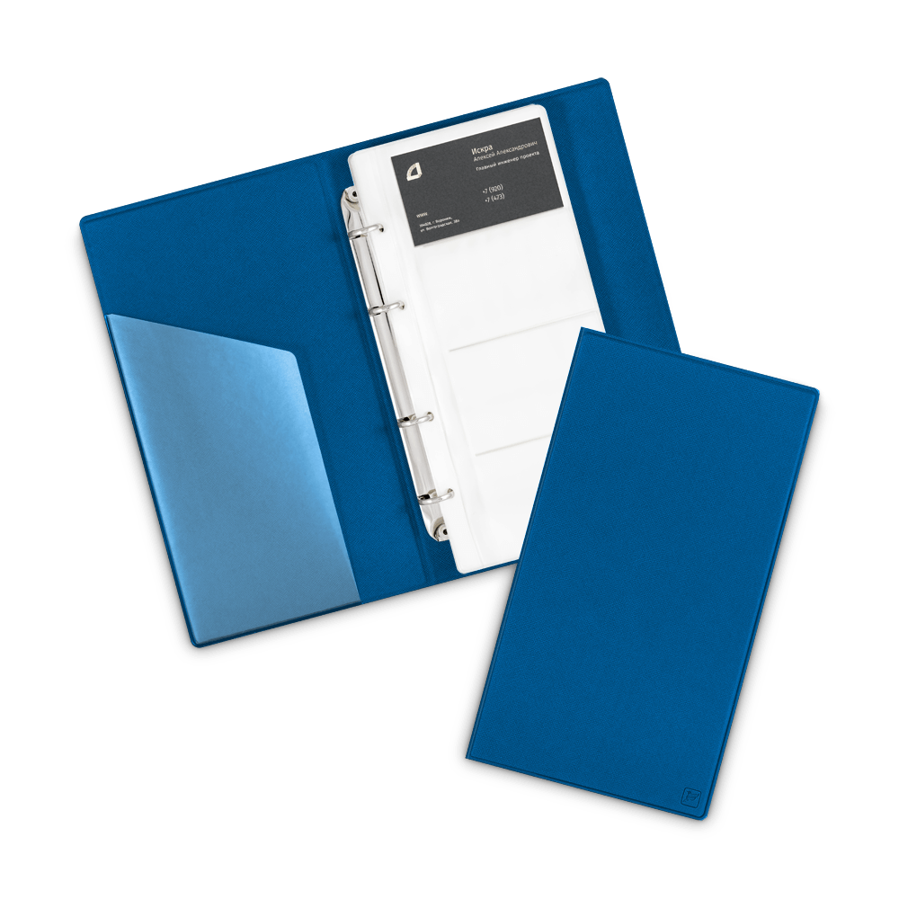 Визитница настольная на кольцах, цвет синий