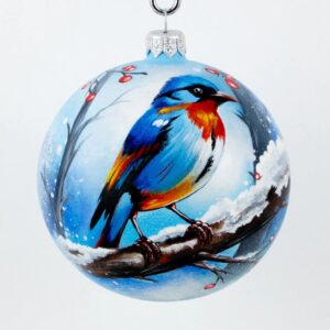 Ёлочный шарик ручной росписи «Пестрая птичка»