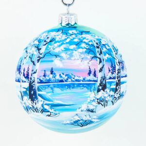Новогодний шарик ручной росписи «Лесное озеро»