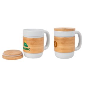 Керамическая кружка с деревянной ручкой