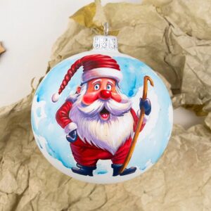 Ёлочный шарик ручной росписи «Усатый Санта»