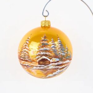 Ёлочный шарик ручной росписи "Домик в лесу АКВАРЕЛЬНЫЙ"