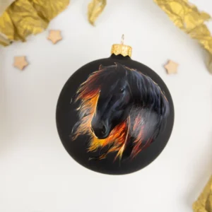 Новогодний шарик ручной росписи «Черный конь»