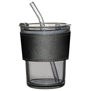 Стакан стеклянный с трубочкой и капхолдером Karamel, черный