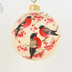 Новогодний шарик ручной росписи «Снегири в китайском стиле»