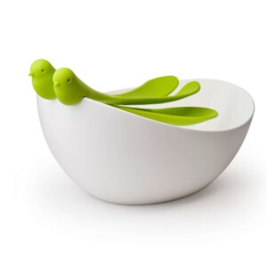 САЛАТНИЦА С ЛОЖКАМИ SPARROW, белая/зеленая