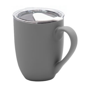 Кружка с крышкой Velvet Duo, софт-тач, тёмно-серая/белая