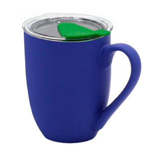 Кружка с крышкой Velvet Duo, софт-тач, тёмно-синяя/зелёная