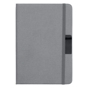 Блокнот А5 Hobard, в твердой тканевой обложке c резинкой в линейку, серый