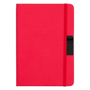 Блокнот А5 Hobard, в твердой тканевой обложке c резинкой в линейку, красный