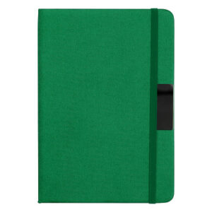 Блокнот А5 Hobard, в твердой тканевой обложке c резинкой в линейку, зеленый