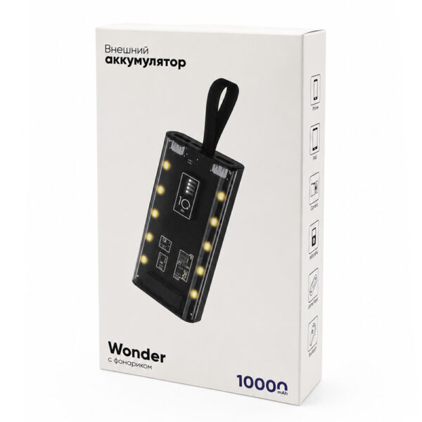 Внешний аккумулятор Wonder с фонариком, 10000 mAh