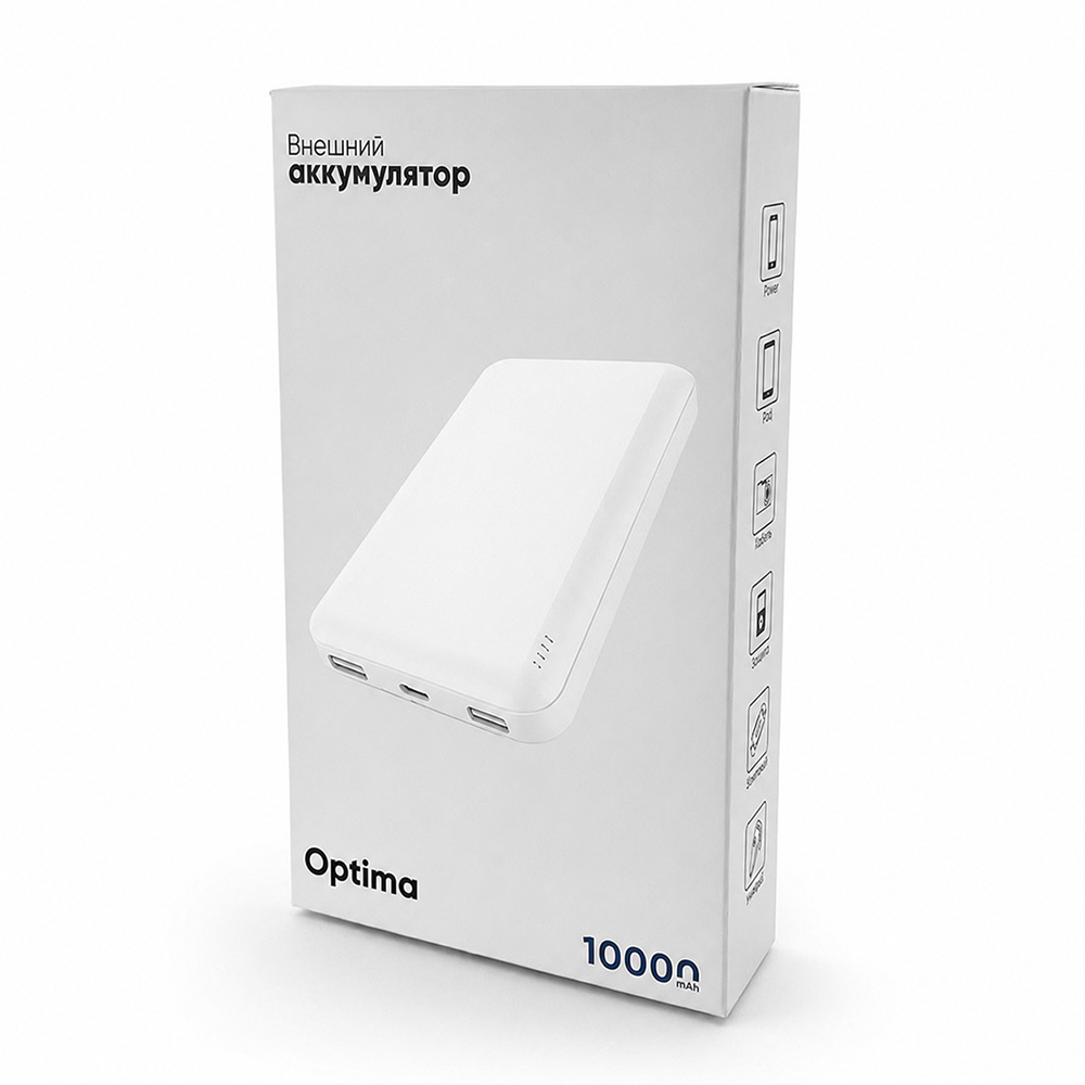 Внешний аккумулятор Optima, 10000 Mah, белый - изображение 4
