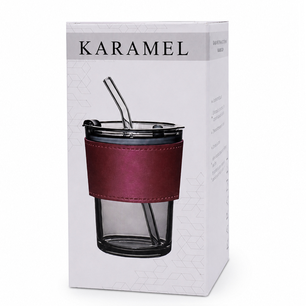 Стакан стеклянный с трубочкой и капхолдером Karamel, бордовый — изображение 6