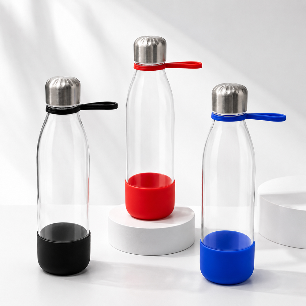 Бутылка стеклянная с манжетой и держателем Glassy, красная — изображение 6