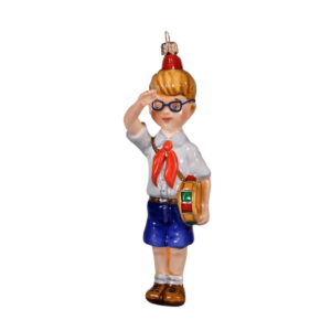 Стеклянная ёлочная игрушка ручной работы «Барабанщик в очках»