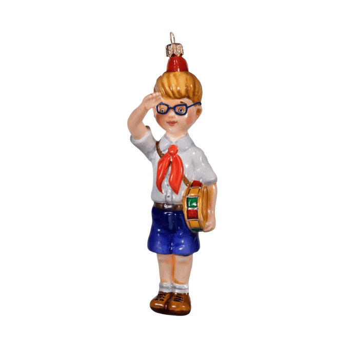 Стеклянная ёлочная игрушка ручной работы «Барабанщик в очках»